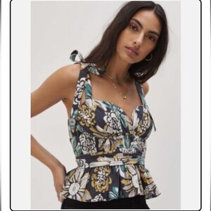 Anthropologie Forever That Girl Sweetheart Ruched Floral Top Size M